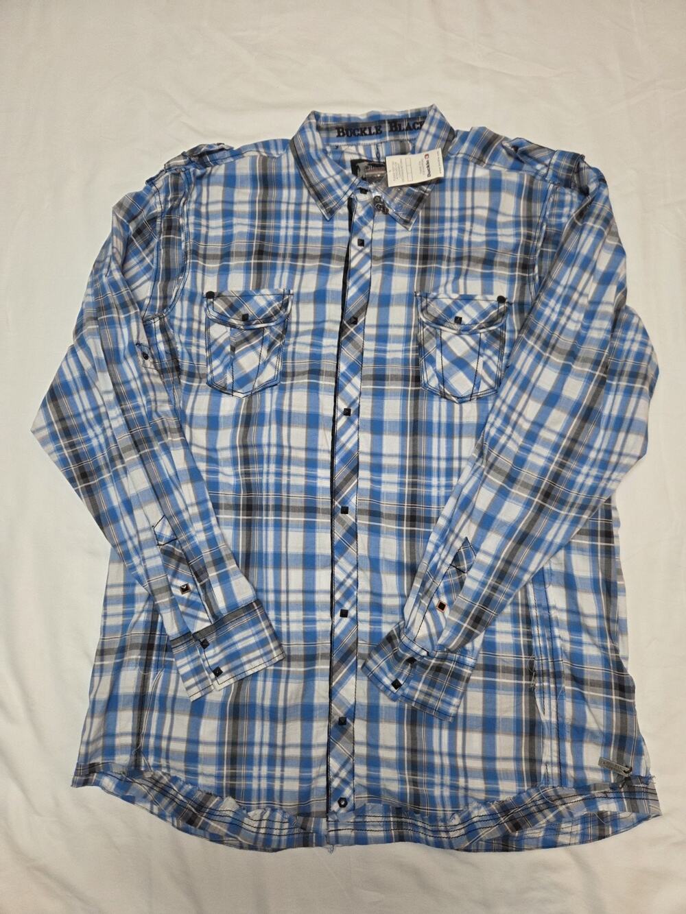 Buckle Black Label Athletic Fit Long Sleeve Snap Button Down Plaid Size Large